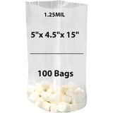 LDPE Clear Gusseted Poly bags 1.25 mil 5" X 4.5" X 15" 100 Bags