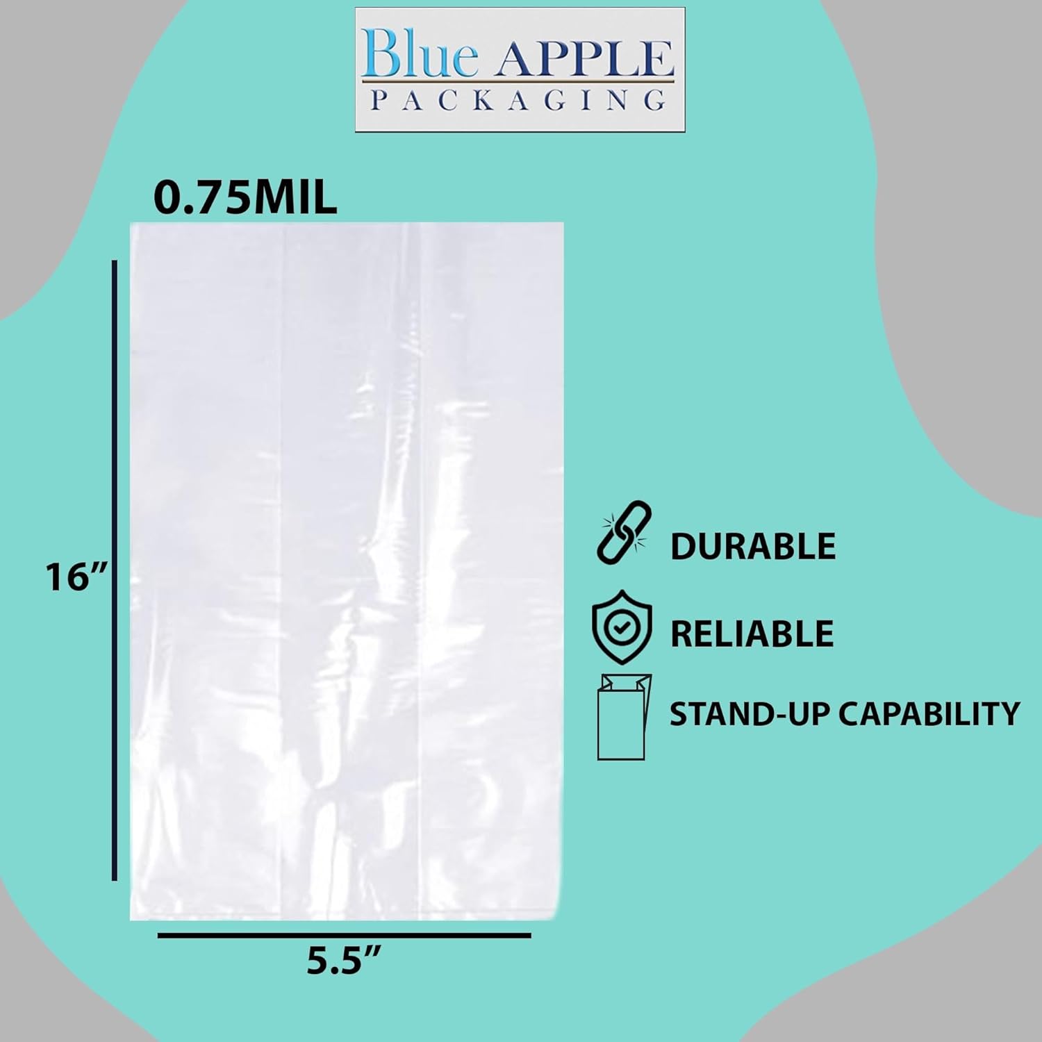 LDPE 5.5"X4.75"X16" 0.75 Mil Clear Gusseted Poly Bags