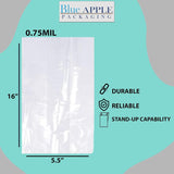 LDPE 5.5"X4.75"X16" 0.75 Mil Clear Gusseted Poly Bags