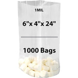 LDPE 1 mil 6" X 4" X 24" Clear Gusseted Poly Bags 1000 Bags
