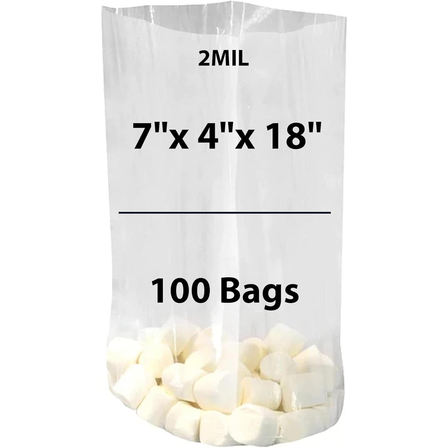 LDPE Clear Gusseted Poly Bags 2 mil 7" X 4" X 18" 100 Bags