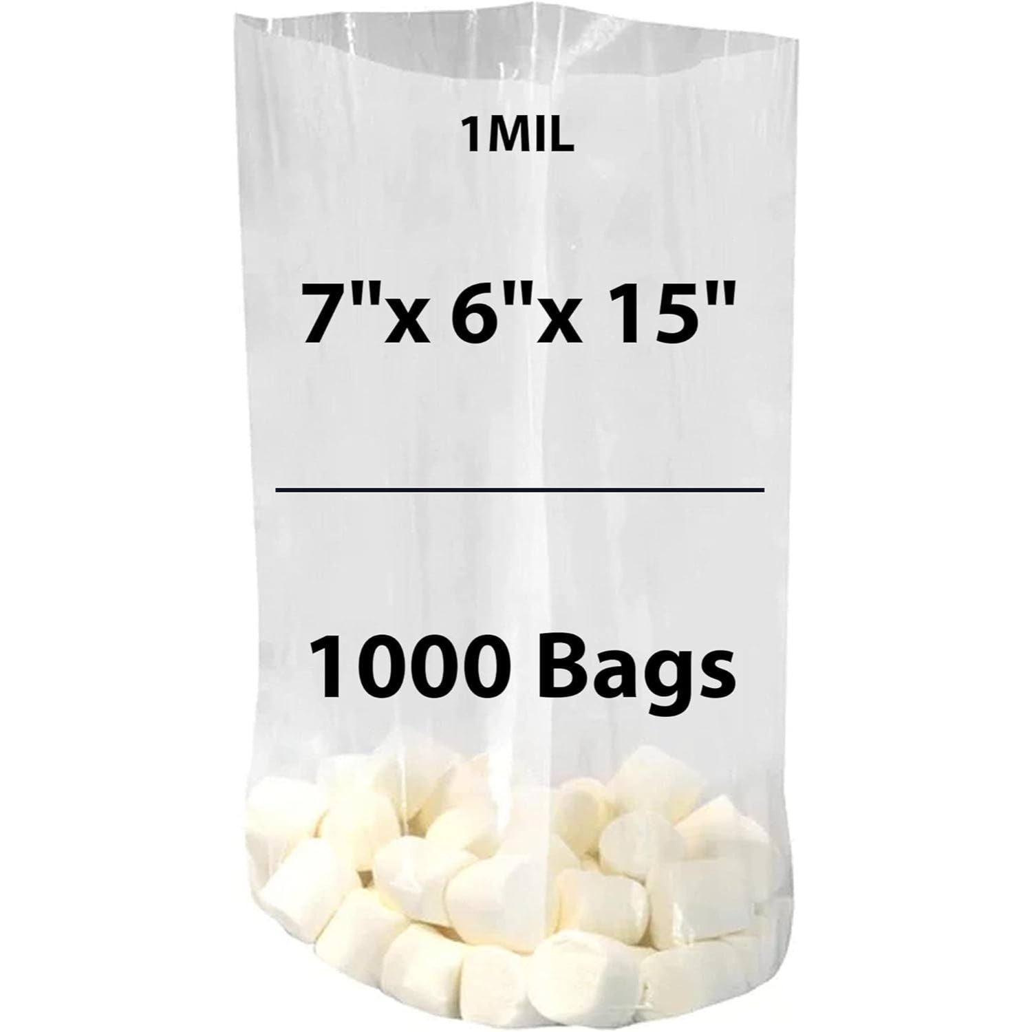 LDPE 1 mil 7" X 6" X 15" Clear Gusseted Poly Bags 1000 Bags