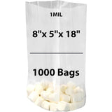 LDPE 1 mil 8" X 5" X 18" Clear Gusseted Poly Bags 1000 Bags