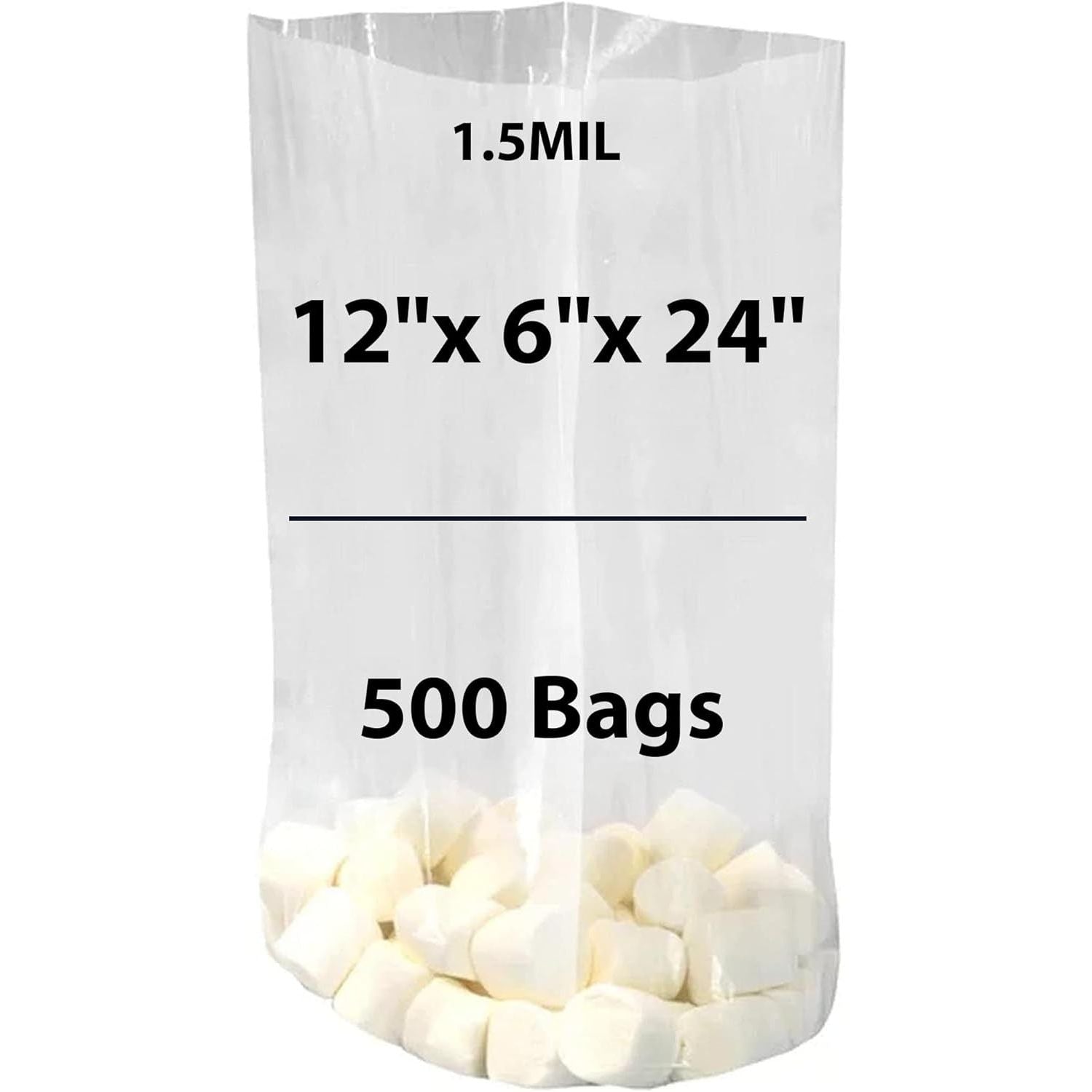 LDPE Clear Gusseted Poly Bags 1.5 mil 12" X 6" X 24" 500 Bags