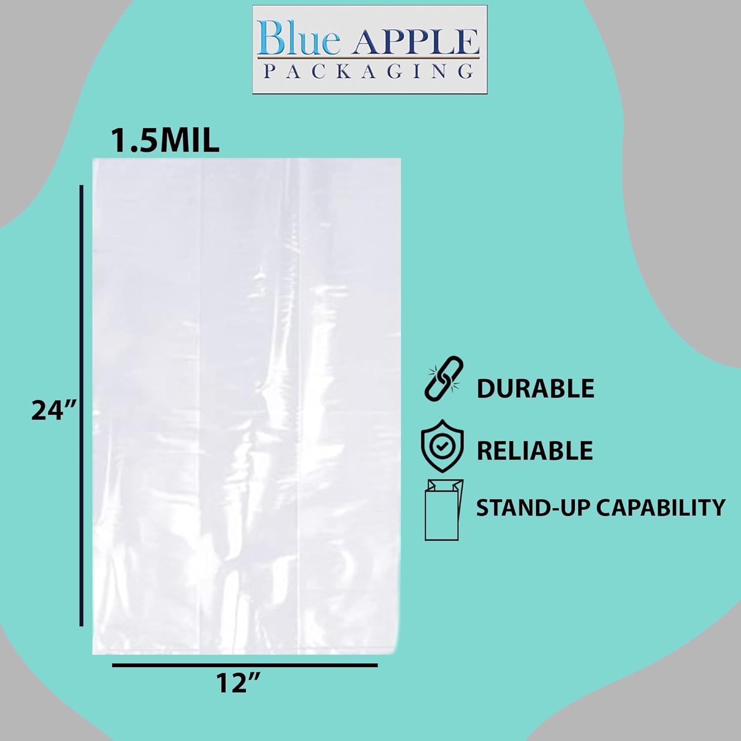 LDPE Clear Gusseted Poly Bags 1.5 mil 12" X 6" X 24"