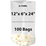 LDPE 12"X6"X24" 0.75 Mil Clear Gusseted Poly Bags 100 Bags