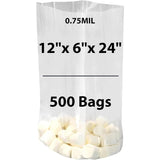 LDPE 12"X6"X24" 0.75 Mil Clear Gusseted Poly Bags 500 Bags
