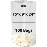 LDPE 1 mil 15" X 9" X 24" Clear Gusseted Poly Bags 100 Bags