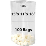 LDPE 1 mil 15" X 11" X 18" Clear Gusseted Poly Bags 100 Bags