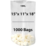 LDPE 1 mil 15" X 11" X 18" Clear Gusseted Poly Bags 1000 Bags