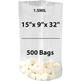 LDPE Clear Gusseted Poly Bags 1.5 mil 15" X 9" X 32" 500 Bags