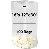 LDPE Clear Gusseted Poly Bags 1.5 mil 16" X 12" X 30" 100 Bags