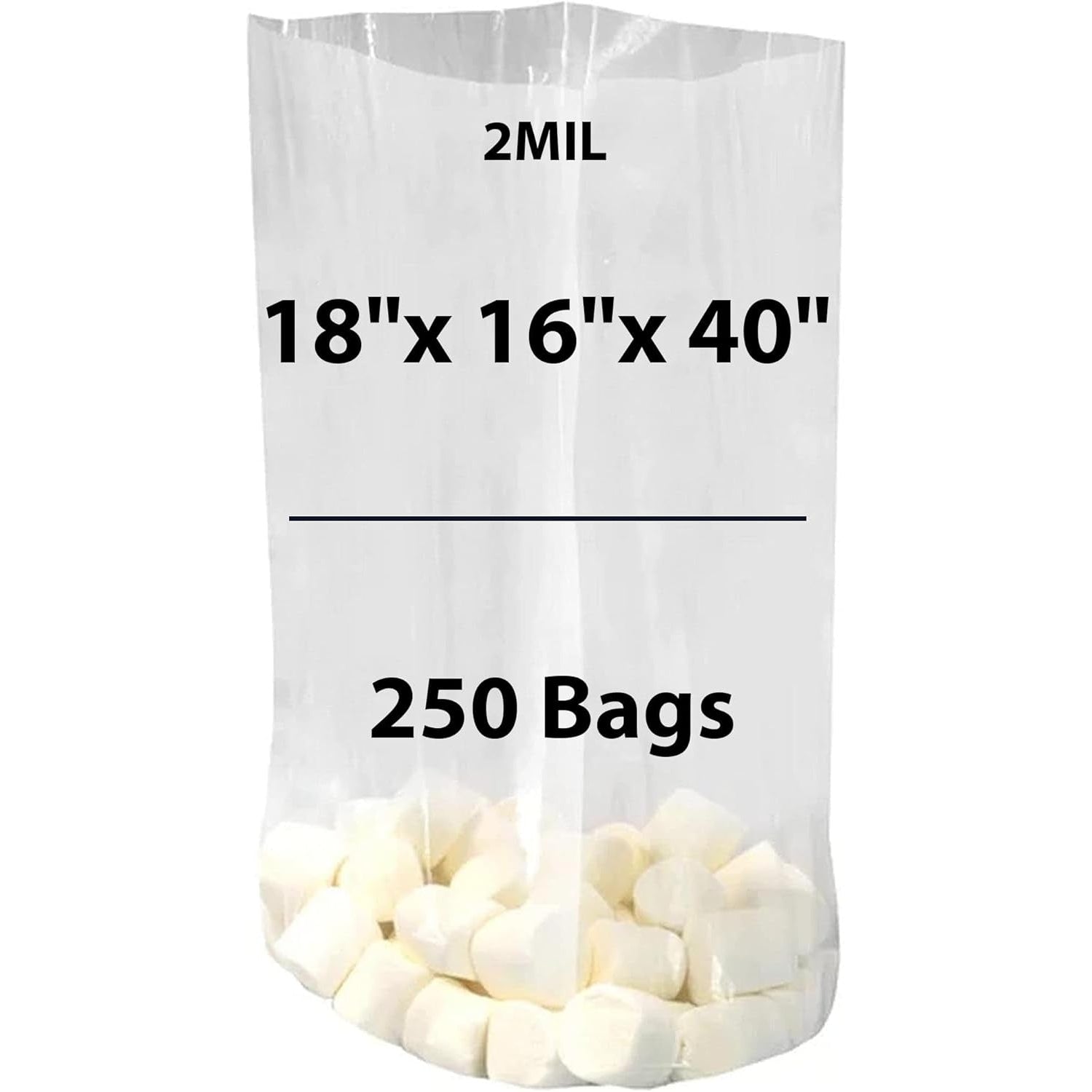 LDPE Clear Gusseted Poly Bags 2 Mil 18" X 16" X 40" 250 Bags
