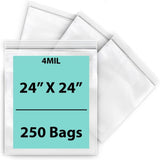Resealable plastic bags 4 Mil Size 24 inch (width) X 24 inch (Height) Pack of 250 Bags