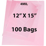 Pink Anti Static Bags 4 mil 12" X 15" 100 Bags