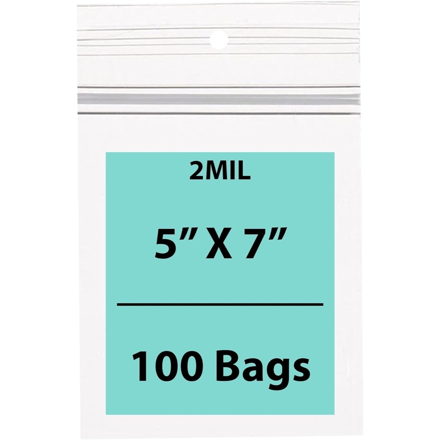 Polypropylene Ziplock Bags with hang hole 2 Mil 5X7 inches 100 Bags