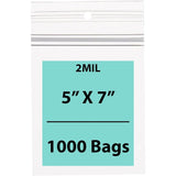 Polypropylene Ziplock Bags with hang hole 2 Mil 5X7 inches 1000 Bags