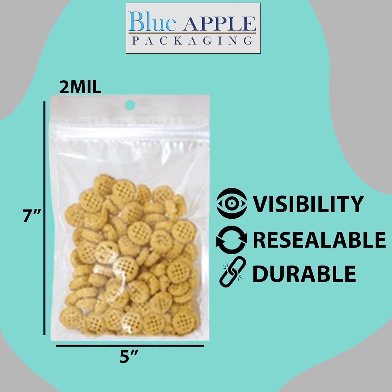 Polypropylene Ziplock Bags with hang hole 2 Mil 5X7 inches