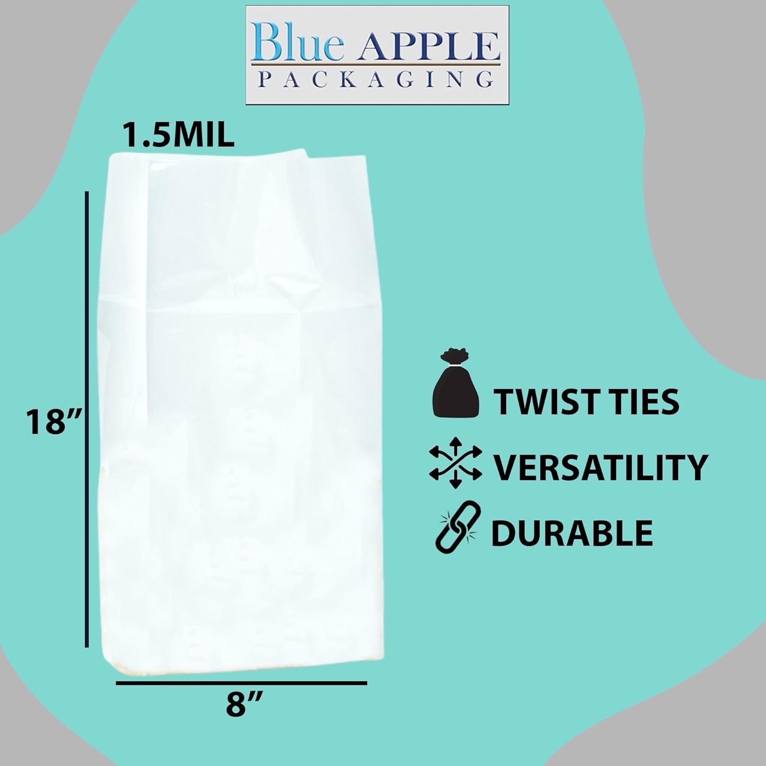 Gusseted Polypropylene Bags 1.5 Mil 8X4X18 inches