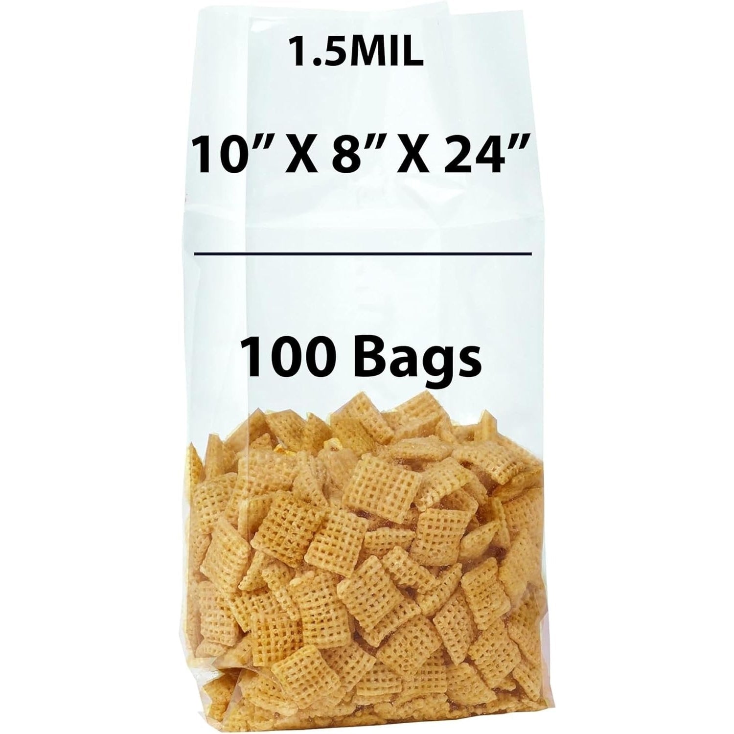 Gusseted Polypropylene Bags 1.5 Mil 10X8X24 inches 100 Bags