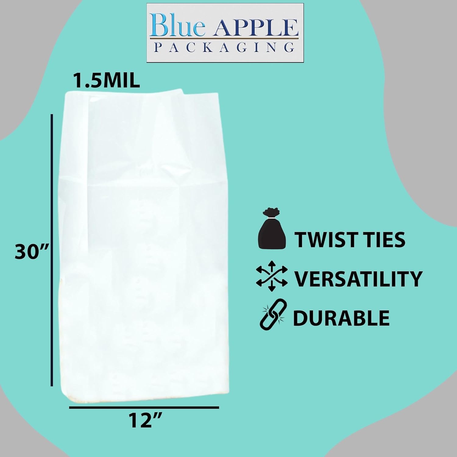 Gusseted Polypropylene Bags 1.5 Mil 12X8X30 inches