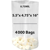 LDPE 5.5"X4.75"X16" 0.75 Mil Clear Gusseted Poly Bags 4000 Bags