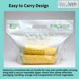 7.5 in X 11 in + 4 in bottom gusset Ready. Chef. Go! produce steam pouch size and scale reference