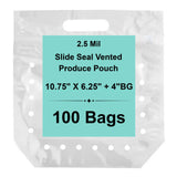 10.75 in X 6 in + 4 inbottom gusset clear polypropylene slide seal vented produce pouch 100-bag loose pack