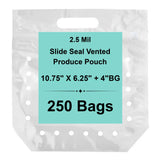 10.75 in X 6 in + 4 inbottom gusset polypropylene slide seal produce pouch 250-bag case pack