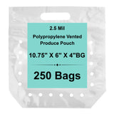10.75X6 + 4 Inches polypropylene zipper closure produce pouch, case pack of 250 bags