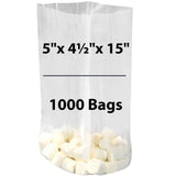 LDPE 5"X4.5"X15" 1 Mil Clear Gusseted Poly Bags 1000 Bags