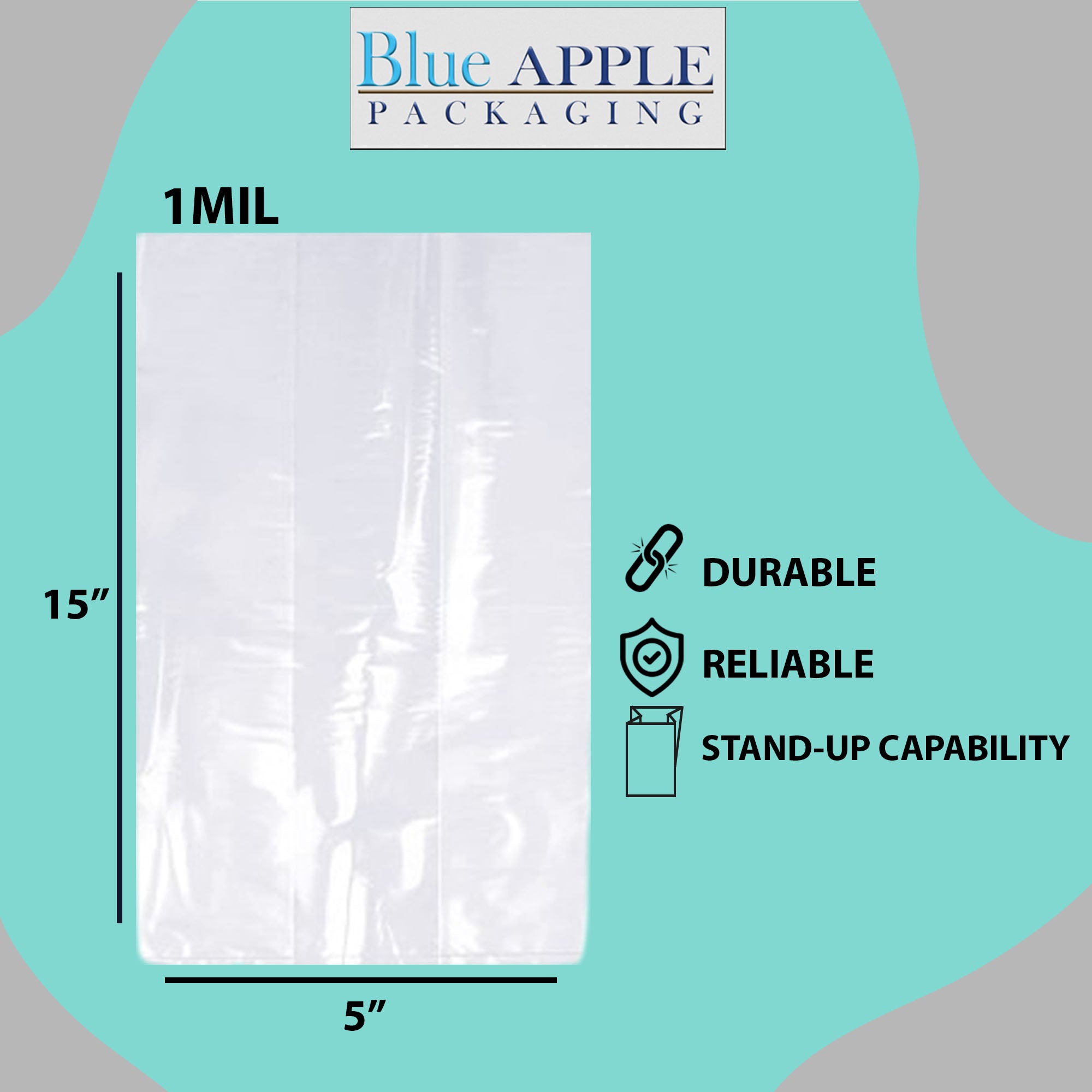 Clear Gusseted Poly Bags 1 Mil 5X4.5X15 Flat Bottom Heat Seal