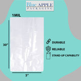 LDPE 5"X5"X30" 1 Mil Clear Gusseted Poly Bags