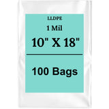 10" X 18" 1 Mil Std Linear LDPE Clear Flat Poly Bags