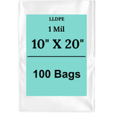 10" X 20" 1 Mil Std Linear LDPE Clear Flat Poly Bags