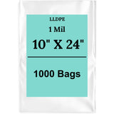 10" X 24" 1 Mil Std Linear LDPE Clear Flat Poly Bags