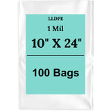 10" X 24" 1 Mil Std Linear LDPE Clear Flat Poly Bags