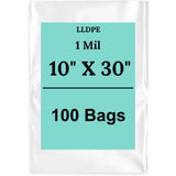 10" X 30" 1 Mil Std Linear LDPE Clear Flat Poly Bags