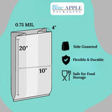 10" X 4" X 20" 0.75 Mil Clear TUF-R LLDPE Gusset Bags