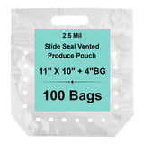11 in X 10 in + 4 inbottom gusset clear polypropylene slide seal vented produce pouch 100-bag loose pack