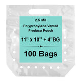 11X10 + 4 Inches 2.5 Mil clear zipper vented produce pouch, loose pack of 100 bags