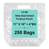 11 in X 10 in + 4 inbottom gusset polypropylene slide seal produce pouch 250-bag case pack
