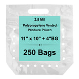 11X10 + 4 Inches polypropylene zipper closure produce pouch, case pack of 250 bags