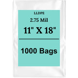 11" X 18" 2.75 Mil Extra Heavy Duty Linear LDPE Clear Flat Poly Bags