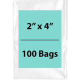 Clear Poly bags 1.25 Mil 2 inch (width) X 4 inch (Height) Pack of 100 Bags
