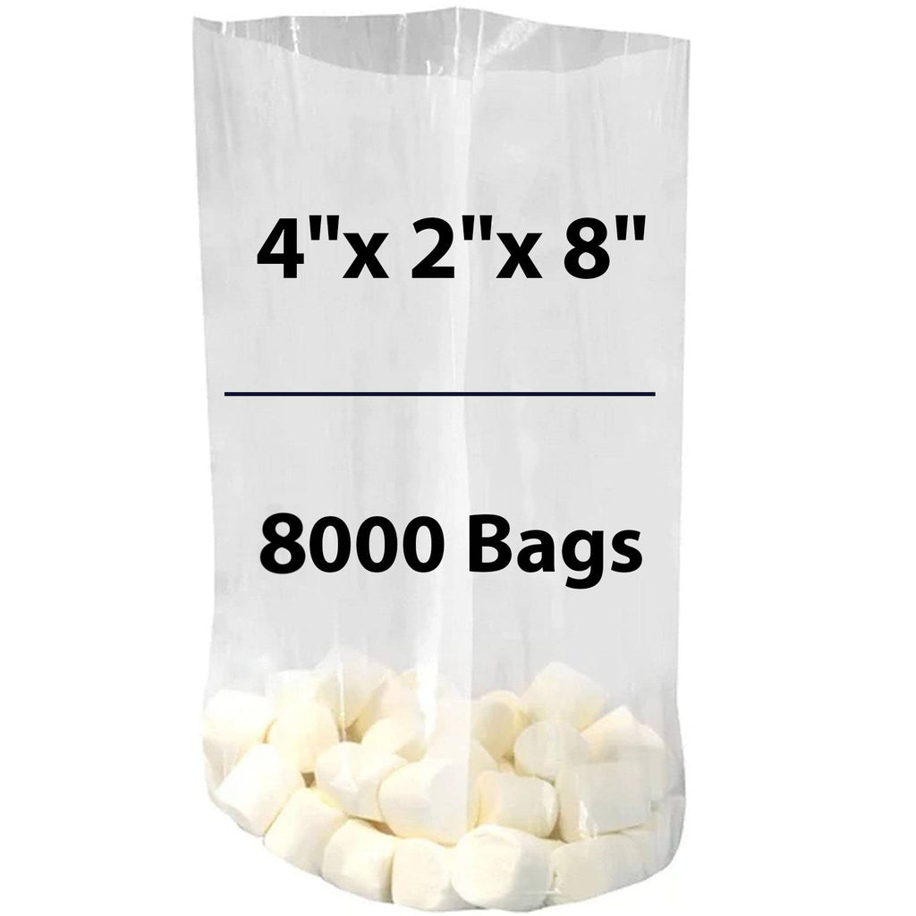 4X2X8 inches Gusseted Poly Bags Clear 1.25 Mil Low Density LDPE