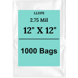 12" X 12" 2.75 Mil Extra Heavy Duty Linear LDPE Clear Flat Poly Bags