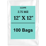 12" X 12" 2.75 Mil Extra Heavy Duty Linear LDPE Clear Flat Poly Bags