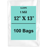 12" X 13" 1 Mil Std Linear LDPE Clear Flat Poly Bags