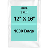 12" X 16" 1 Mil Clear Std Linear LDPE Flat Poly Bags